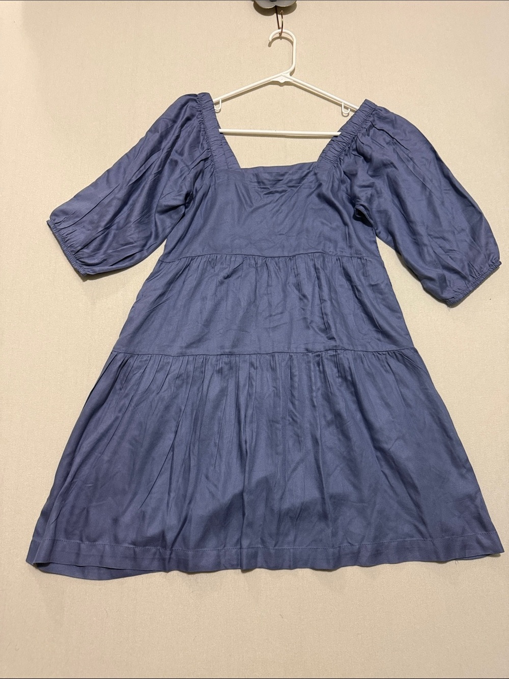 Square Neck Tiered Midi Dress in Slate Blue